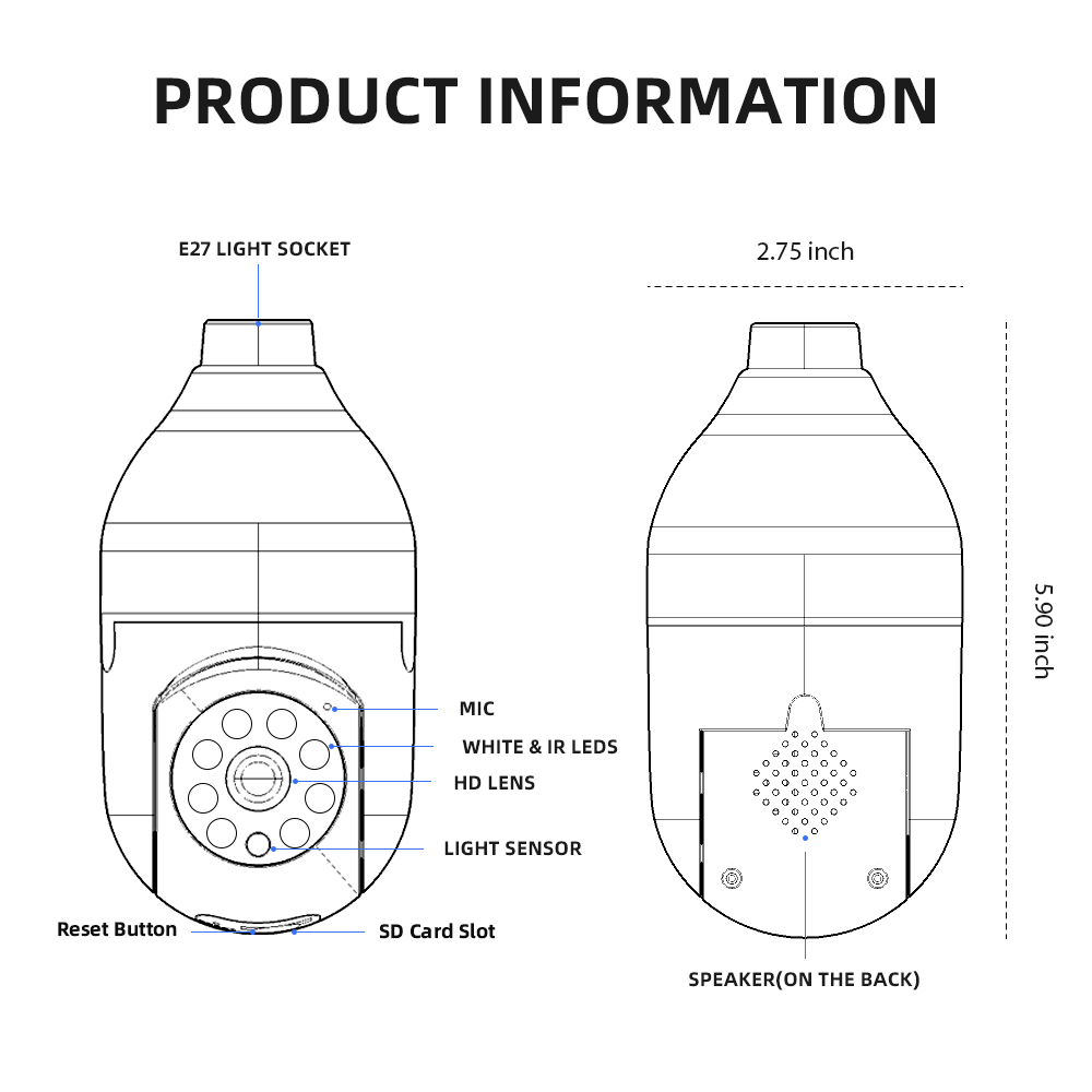v380 full hd 1080p wireless led ptz ip bulb camera