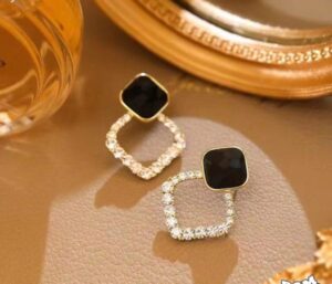 zircon korean black shiny earing resin rhombus earrings