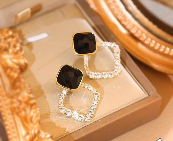zircon korean black shiny earing resin rhombus earrings
