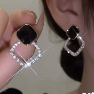 zircon korean black shiny earing resin rhombus earrings