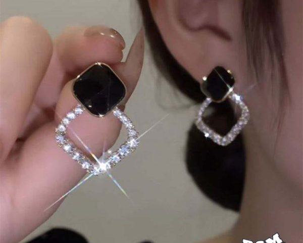 zircon korean black shiny earing resin rhombus earrings