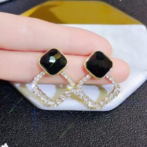 zircon korean black shiny earing resin rhombus earrings