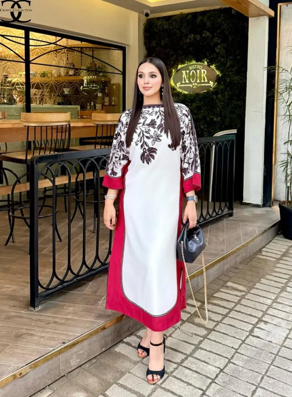 trendy women’s stitched printed swiss lawn shirt and trouser set 2 pcs