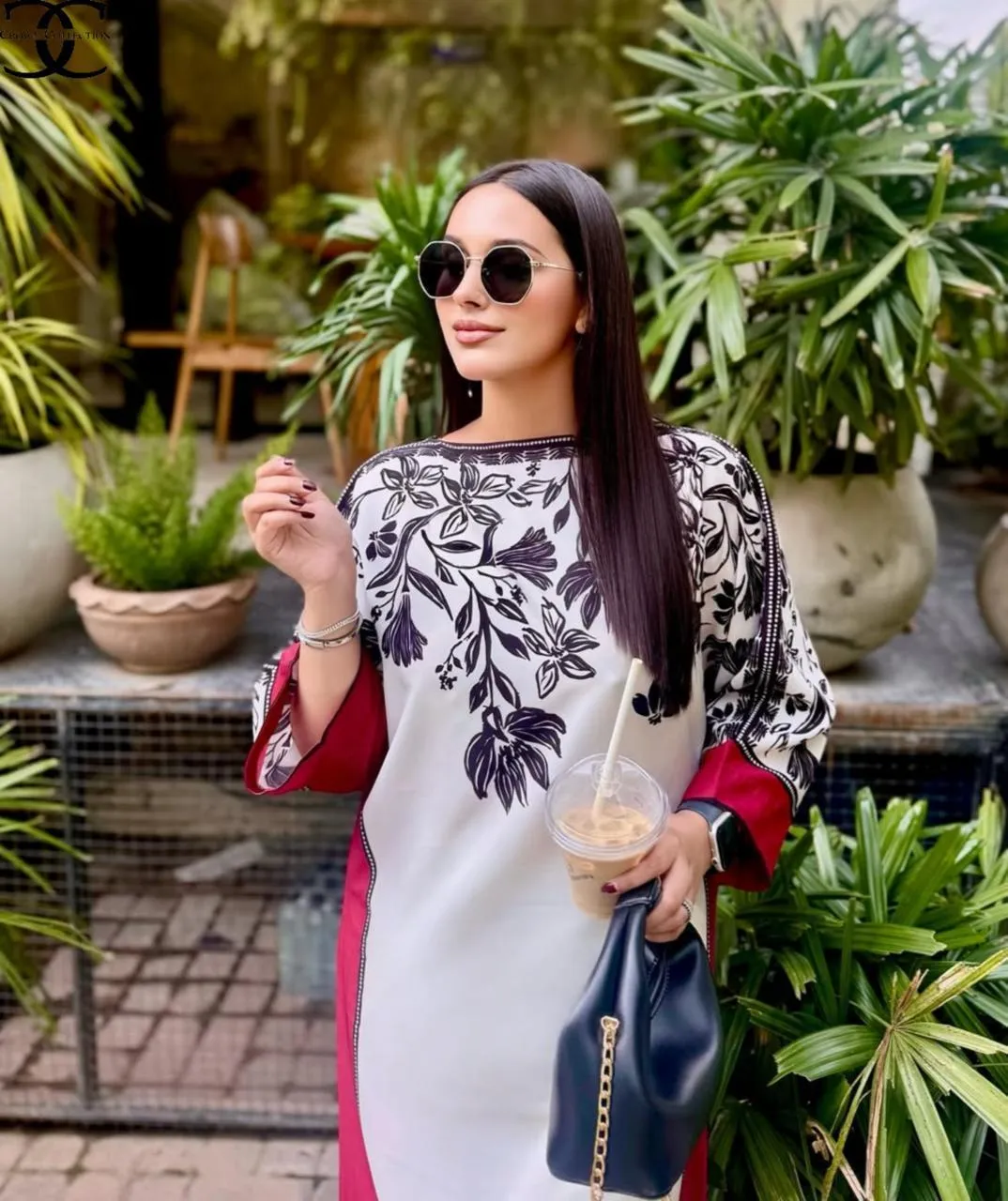 trendy women’s stitched printed swiss lawn shirt and trouser set 2 pcs