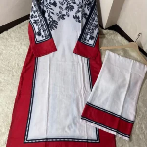 trendy women’s stitched printed swiss lawn shirt and trouser set 2 pcs